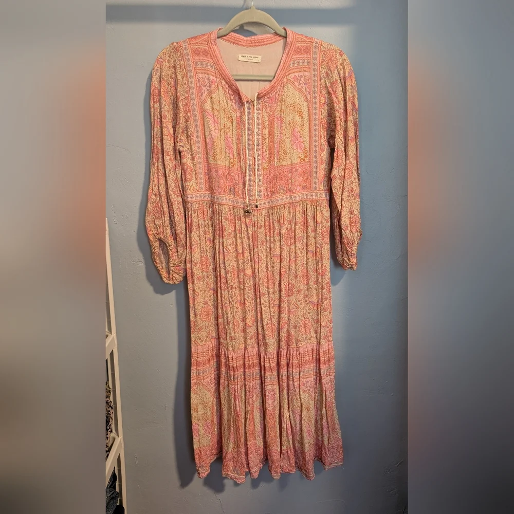 🪄 Spell Poinciana Cotton Candy Midi Dress Boho Long Sleeve Size S Rare HTF - Picture 2 of 6